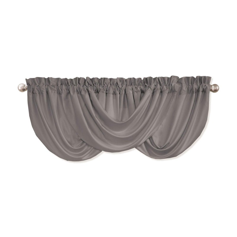 Lush Decor Lucia Elegant Waterfall Valance for Living Room Kitchen, and Bedroom, Soft Polyester Window Curtain, Single -Gray (42"W x 18"L) - Image 3