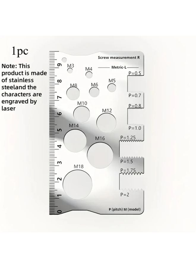 مقياس قياس برغي الفولاذ المقاوم للصدأ 304، قطعة واحدة، فرجار قياس حجم الخيط الفضي - Image 1