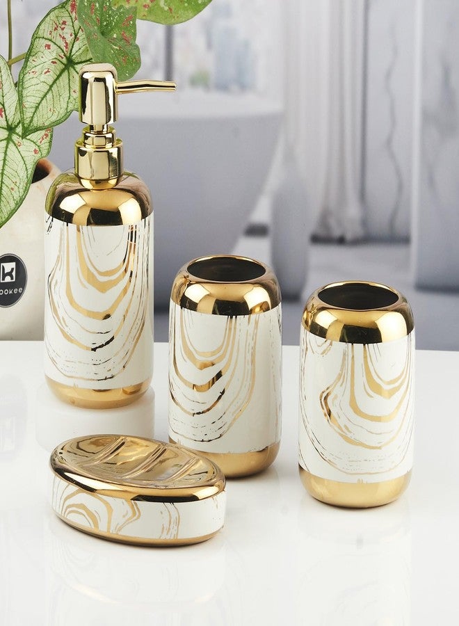 Kookee Ceramic Bathroom Set – Stylish 4 Piece Bath Accessories Kit with Soap Dispenser, Toothbrush Holder, Tumbler & Soap Dish – Modern & Designer Decor for Home & Guest Bathrooms (11438) - Image 1