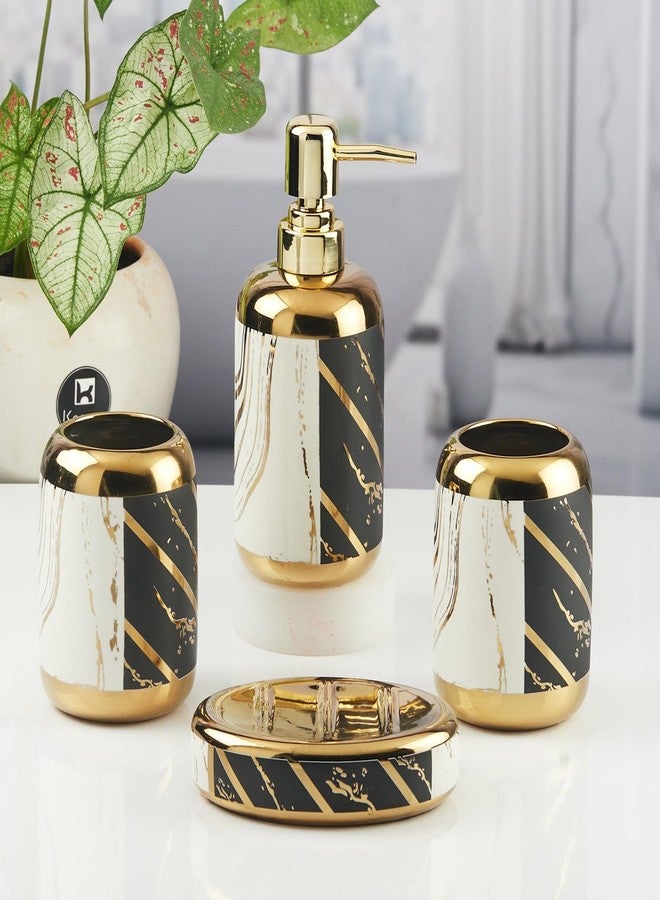 Kookee Ceramic Bathroom Set – Stylish 4 Piece Bath Accessories Kit with Soap Dispenser, Toothbrush Holder, Tumbler & Soap Dish – Modern & Designer Decor for Home & Guest Bathrooms (11438) - Image 3