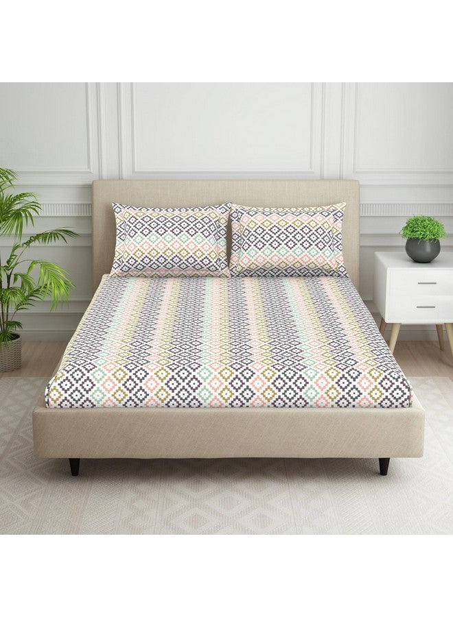 Welspun 120 TC Polycotton Bedsheet for Double Bed with 2 Pillow Cover | Skin Safe & Super Soft King Size Bed Sheet | (108 X 108 Inch) - Geometric Pink | Harmony - Image 1