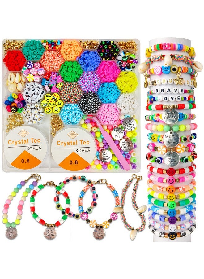 كلمارز مجموعة أدوات فنية وحرفية من خرز الطين لصنع المجوهرات، مع خرز بأحرف مبتسمة، هدايا للفتيات من سن 6 إلى 12 عامًا - Image 1