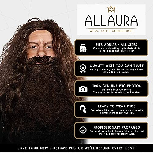 ALLAURA Brown Wizard Wig and Beard Set | Mens Wizard Character | Fake Wizard Beard Mustache Fits Adult Men — Mens Halloween Costume, Compatible with Viking Beard Costume & Viking Wig Man - Image 3