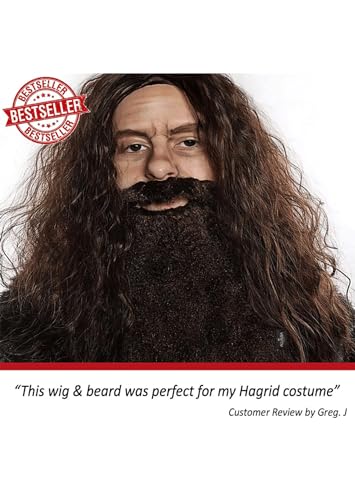 ALLAURA Brown Wizard Wig and Beard Set | Mens Wizard Character | Fake Wizard Beard Mustache Fits Adult Men — Mens Halloween Costume, Compatible with Viking Beard Costume & Viking Wig Man - Image 5
