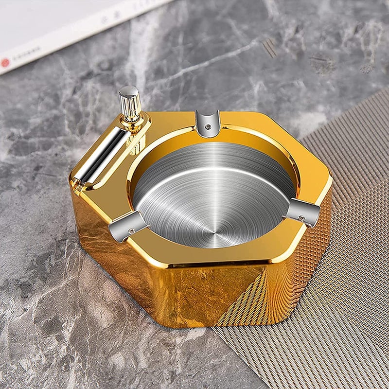 Nilzone Ashtray, Stainless Steel Ashtray with Permanent Match Lighter, Modern Tabletop Ashtray for Smokers, Desktop Smoking Ash Tray for Indoor Outdoor Home Office - Image 1