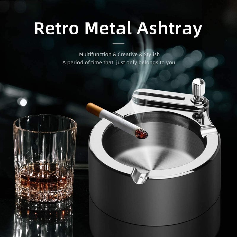 Nilzone Ashtray, Stainless Steel Ashtray with Permanent Match Lighter, Modern Tabletop Ashtray for Smokers, Desktop Smoking Ash Tray for Indoor Outdoor Home Office - Image 2