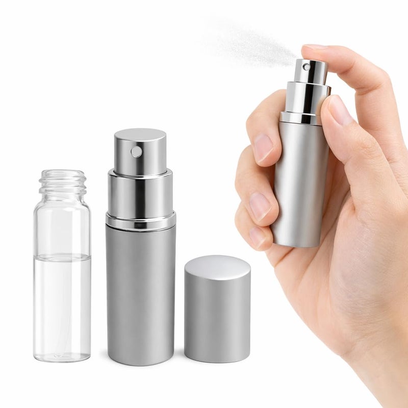 Refillable Perfume Spray Bottle Aluminum Atomizer Travel Size 10 Ml Leak Proof Pocket Container For Fragrance Cologne Cosmetic Use, Portable Design (Silver) - Image 1
