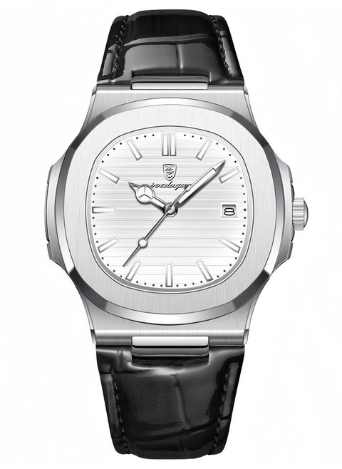 Ultra Thin Waterproof Men's Watch with Calendar, Mineral Glass, and Unique Octagonal Case Design