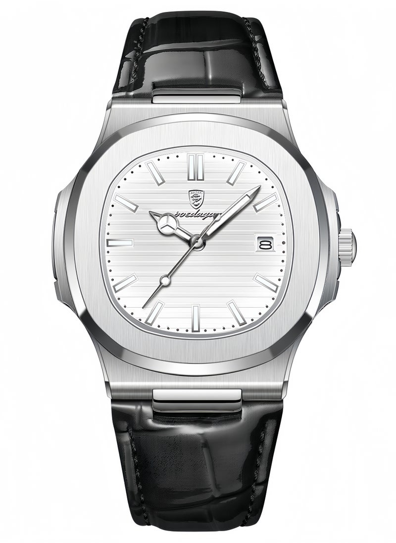 Ultra Thin Waterproof Men's Watch with Calendar, Mineral Glass, and Unique Octagonal Case Design