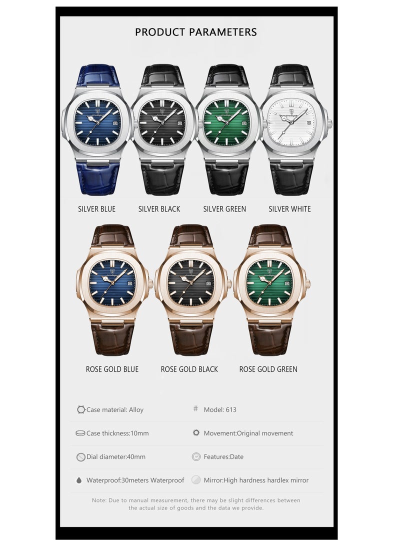Ultra Thin Waterproof Men's Watch with Calendar, Mineral Glass, and Unique Octagonal Case Design