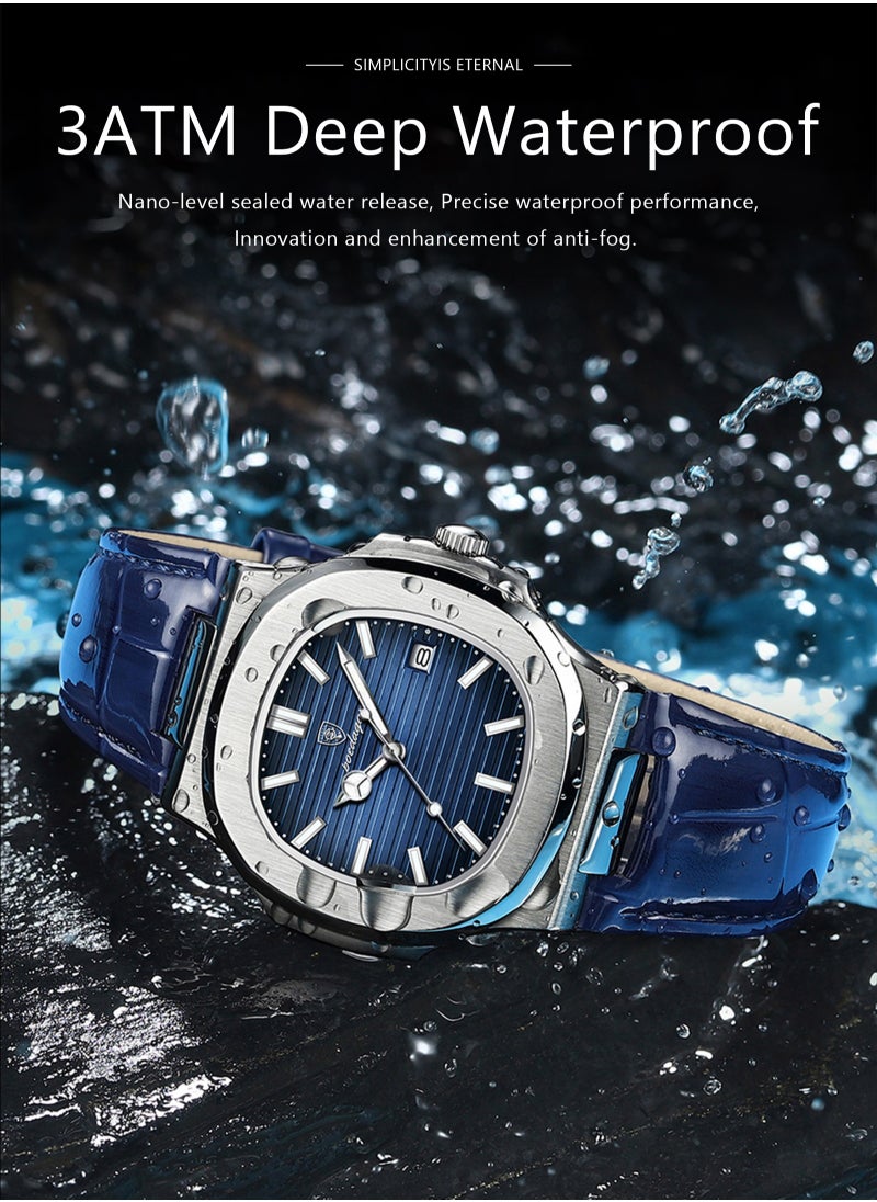 Ultra Thin Waterproof Men's Watch with Calendar, Mineral Glass, and Unique Octagonal Case Design