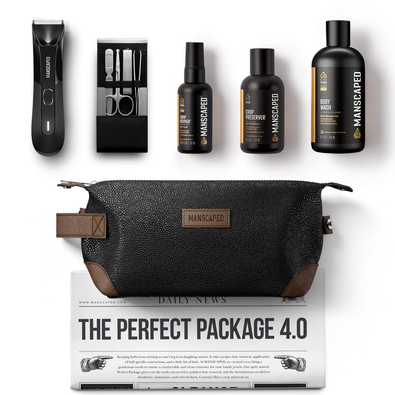 MANSCAPEDÂ® Perfect Package 4.0 Kit Contains: The Lawn MowerÂ® 4.0 Electric Trimmer, Ball Deodorant, Body Wash, Performance Spray-on-Body Toner, Four Piece Luxury Nail Kit, Toiletry Bag, 3 Shaving Mats - Image 1