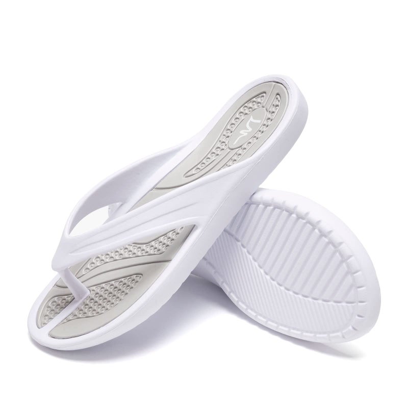 LM Women's Flip Flops Thong Sandals Casual Sandals Shower Shoes Beach Slippers Slides Sandals Slip on Water Shoes (White/Grey, numeric_8) - Image 5