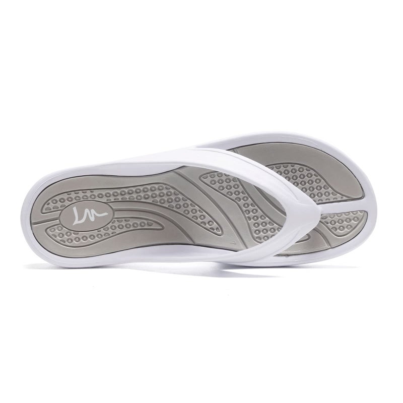 LM Women's Flip Flops Thong Sandals Casual Sandals Shower Shoes Beach Slippers Slides Sandals Slip on Water Shoes (White/Grey, numeric_8) - Image 3