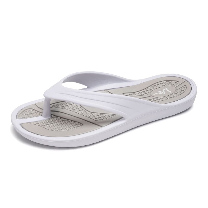 LM Women's Flip Flops Thong Sandals Casual Sandals Shower Shoes Beach Slippers Slides Sandals Slip on Water Shoes (White/Grey, numeric_8) - Image 1