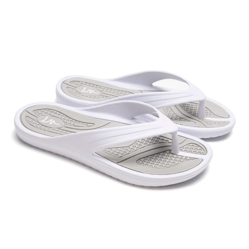 LM Women's Flip Flops Thong Sandals Casual Sandals Shower Shoes Beach Slippers Slides Sandals Slip on Water Shoes (White/Grey, numeric_8) - Image 4
