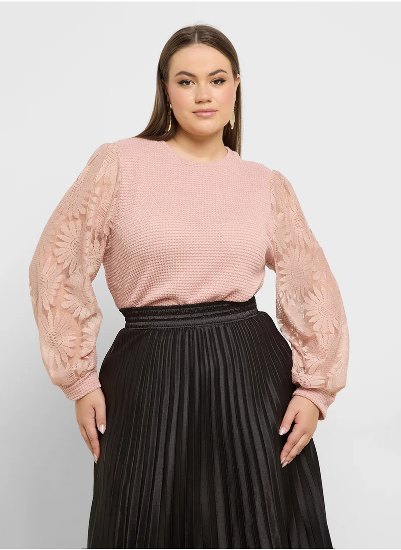 Ella Plus Floral Sleeve Knitted Top