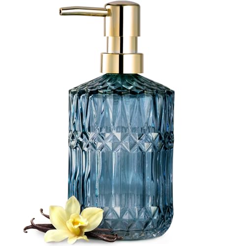 EMPO Clear Glass Soap Dispenser with ABS Plastic Pump, Crystal Lotion Dispensers for Kitchen Sink, Bathroom (Blue) - Image 1