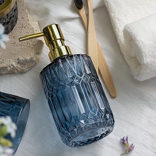 EMPO Clear Glass Soap Dispenser with ABS Plastic Pump, Crystal Lotion Dispensers for Kitchen Sink, Bathroom (Blue) - Image 5