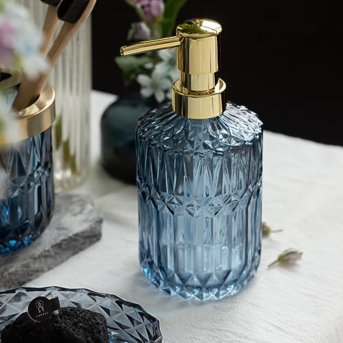 EMPO Clear Glass Soap Dispenser with ABS Plastic Pump, Crystal Lotion Dispensers for Kitchen Sink, Bathroom (Blue) - Image 3