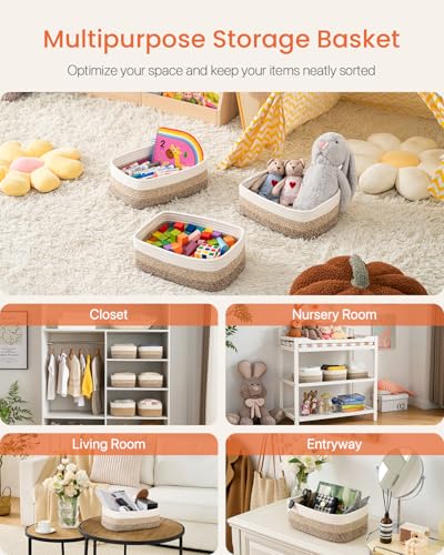 KALLAX Small Woven Basket, 12 x 8 x 4.5 Inches, Storage Basket for Organizing, Cute Small Rope Shelf Closet Cube Storage Bins Baskets for Shelves, Dog Toy Gift Baskets Empty, 3 Pack Gradient Brown - Image 3
