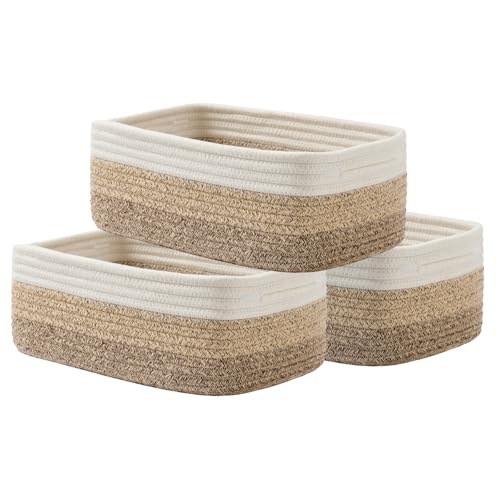 KALLAX Small Woven Basket, 12 x 8 x 4.5 Inches, Storage Basket for Organizing, Cute Small Rope Shelf Closet Cube Storage Bins Baskets for Shelves, Dog Toy Gift Baskets Empty, 3 Pack Gradient Brown - Image 1