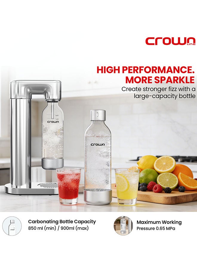 كراون لاين صانع الصودا Crownline SM-455 – سعة 850-900 مل، زجاجة PET خالية من BPA، تصميم لولبي سريع، يصنع حتى 60 لتر لكل أسطوانة، متوافق مع أسطوانة غاز CO2 سعة 0.6 لتر/425 جرام (غير مدرجة) - Image 3