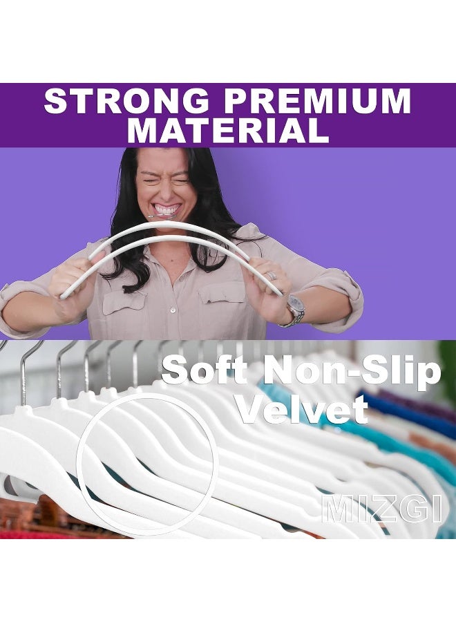 MIZGI Premium Velvet Hangers (Pack of 50) Heavyduty - Non Slip - Velvet Suit Hangers White - Chrome Hooks, Space Saving Clothes Hangers, One Size - Image 2