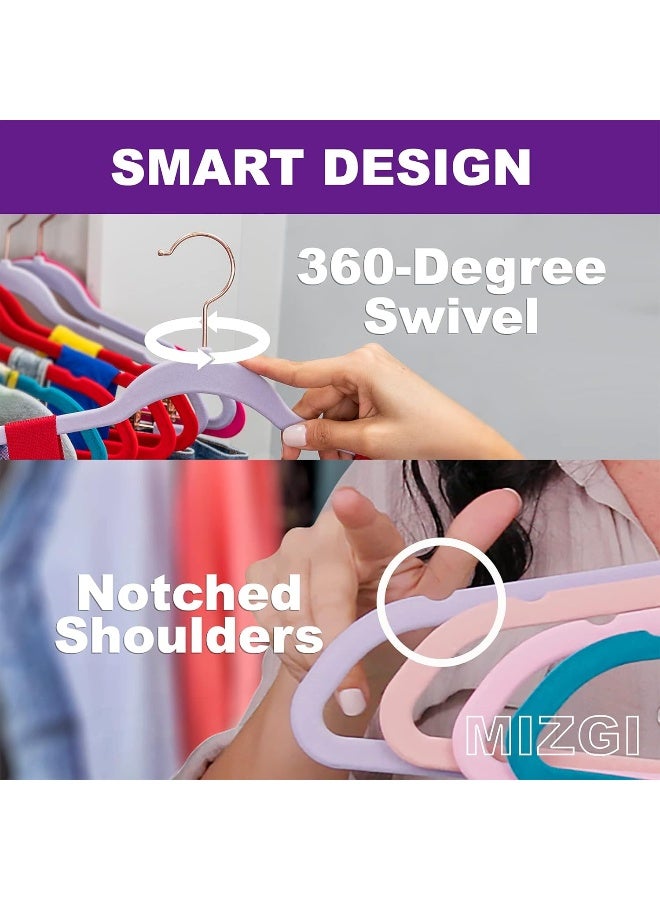 MIZGI Premium Velvet Hangers (Pack of 50) Heavyduty - Non Slip - Velvet Suit Hangers White - Chrome Hooks, Space Saving Clothes Hangers, One Size - Image 3