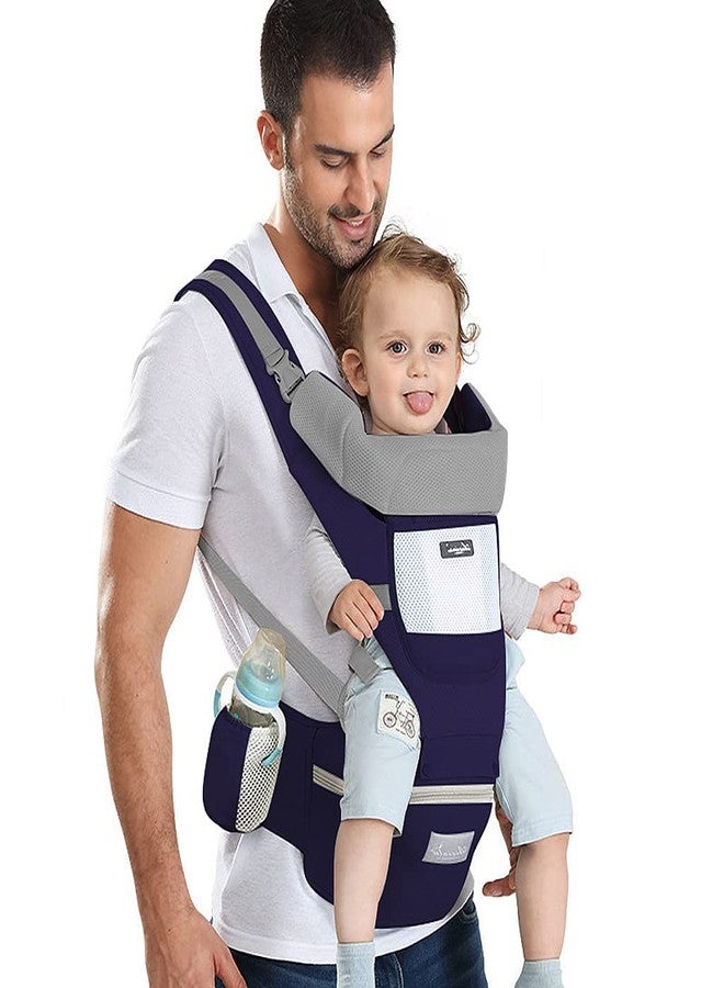 ELEPHANTBOAT® Blue Color 6-in-1 Lumbar Support 360 All-Position Baby Wrap Backpack Carrier with Front and Back for Breastfeeding 7-66 Lb Newborn Infant Toddler - Image 1