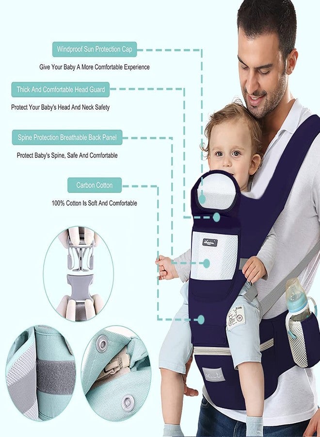 ELEPHANTBOAT® Blue Color 6-in-1 Lumbar Support 360 All-Position Baby Wrap Backpack Carrier with Front and Back for Breastfeeding 7-66 Lb Newborn Infant Toddler - Image 3