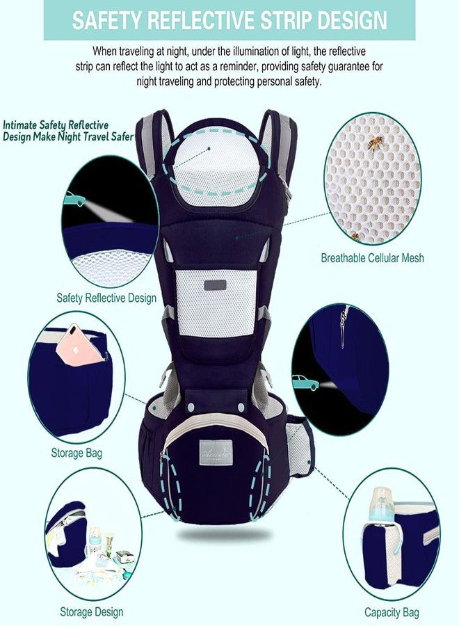 ELEPHANTBOAT® Blue Color 6-in-1 Lumbar Support 360 All-Position Baby Wrap Backpack Carrier with Front and Back for Breastfeeding 7-66 Lb Newborn Infant Toddler - Image 4