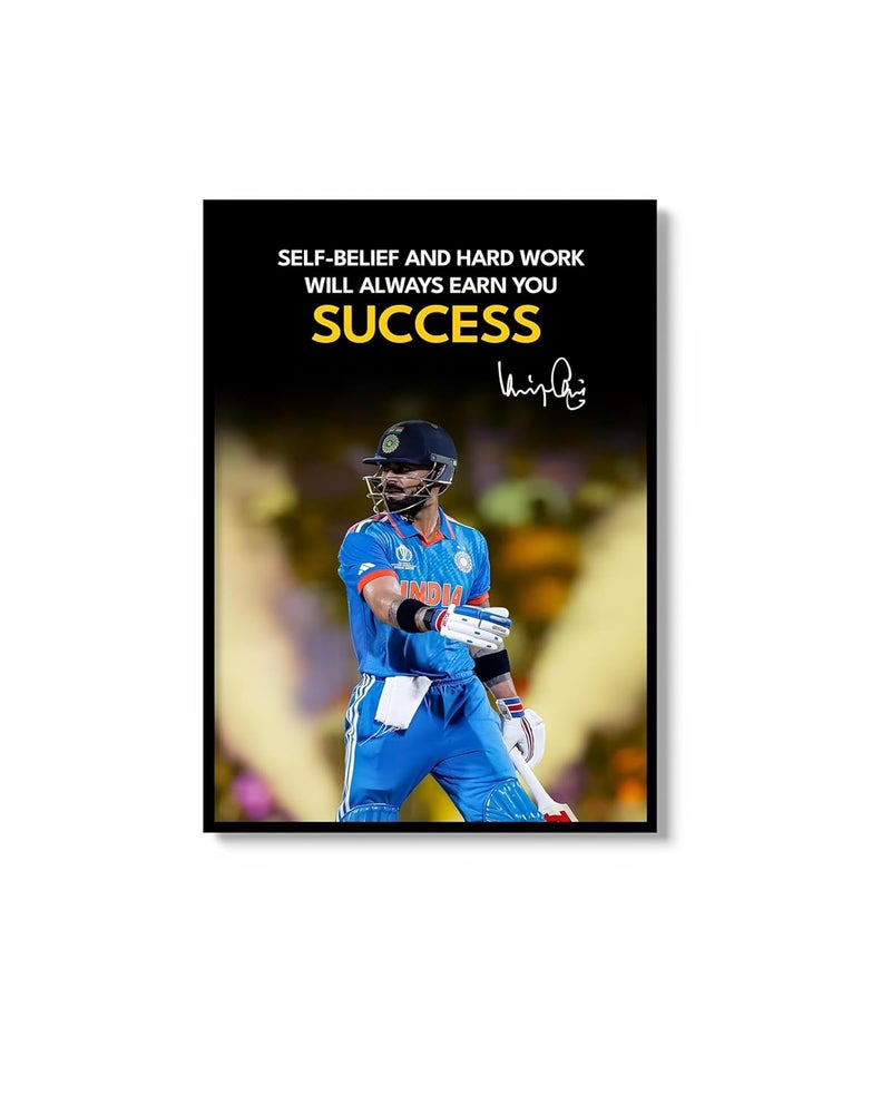 Oye Aalsi Oye Aalsi Virat Kohli Success Motivational Quote Decoration Fanart Framed Poster Durable Acrylic Glass with 05 Inch Black Wooden Frame For Home Cricket Lovers 12 Inch x 18 Inch Multi Colour 