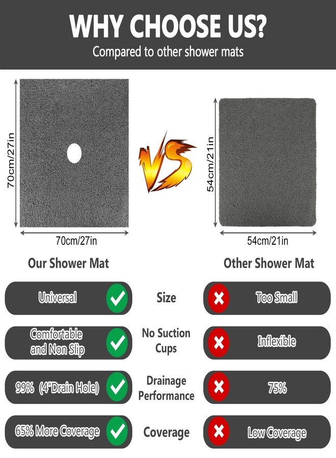Mofonky Square Shower Mat Non Slip: 36 x 36 Inch Extra Large Loofah Shower Mats for Inside Shower - Anti Slip Shower Stall Matt with Drain Hole in Middle - Image 2
