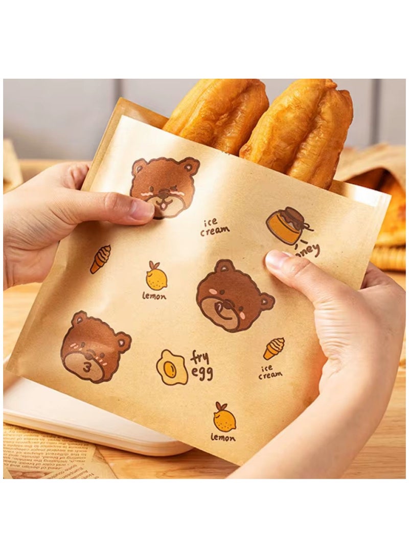 أكياس ورقية لتغليف السندويشات بتصميم دب كرتوني لطيف – 25 حبة - Image 2