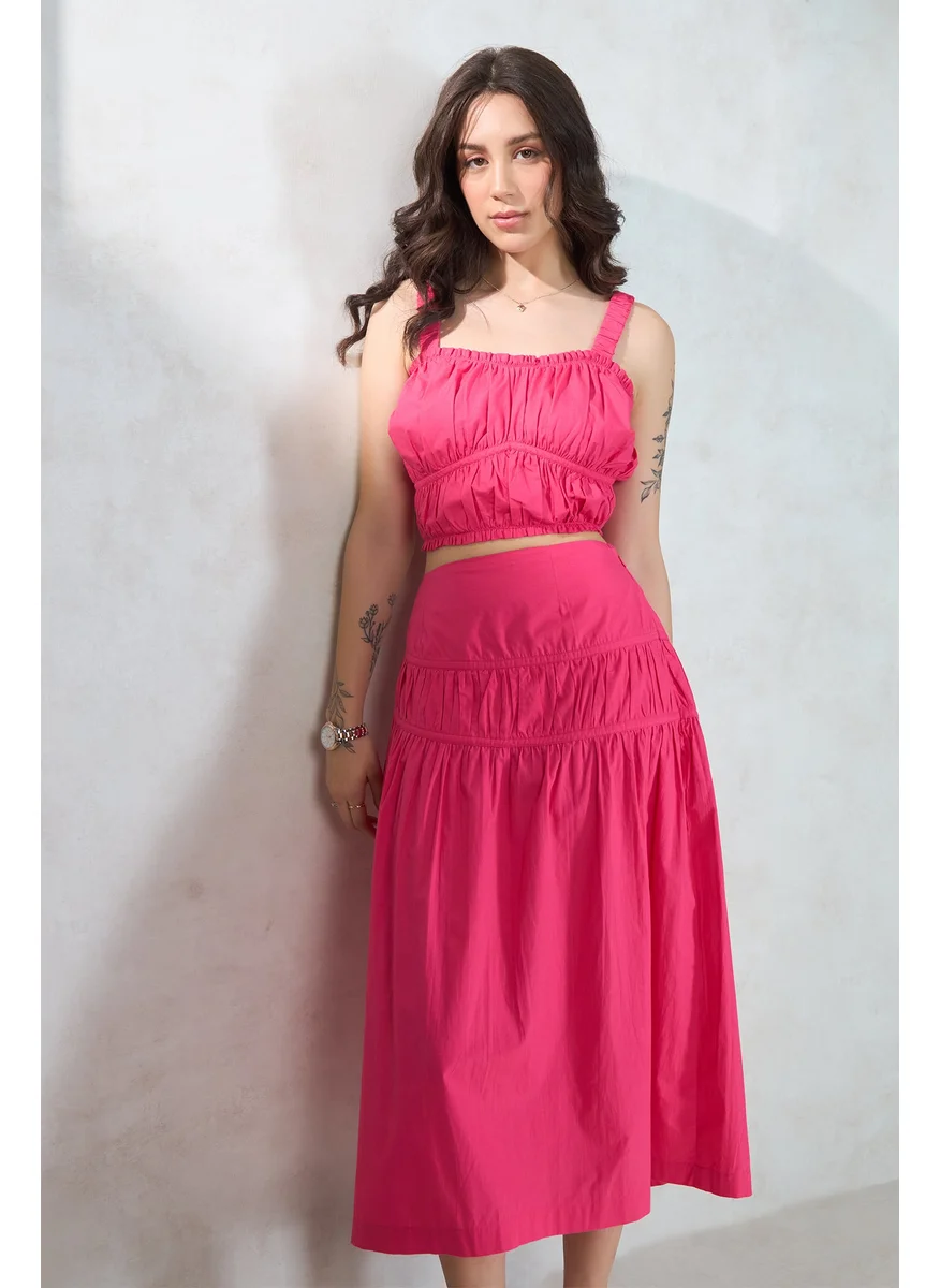 فيرجيو Virgio Women Cotton Midi Length Solid Skirt