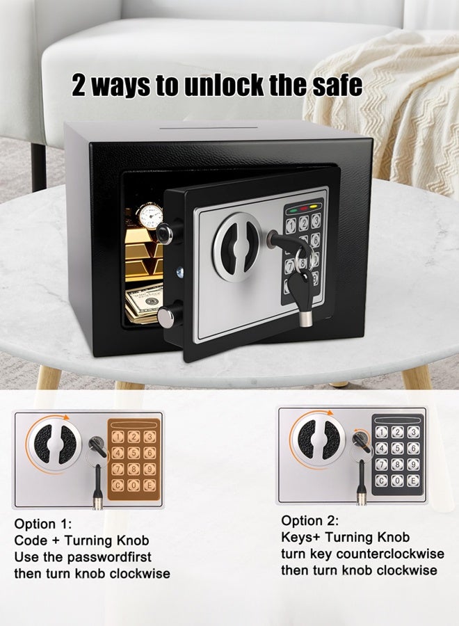 RUIYADA Mini Electronic Safe Box with Digital Keypad & Keys, Small Safe Deposit Boxes with Coin Slot, Safety Boxes for Home Office Dorm, Drop-resistant & Durable, For Cash, Jewelry, Passport - Image 5