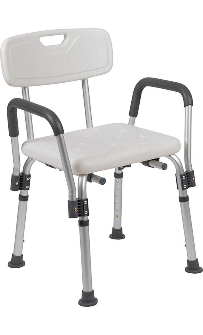 HERCULES SERIES 300 LB CAPACITY ADJUSTABLE WHITE BATH SHOWER CHAIR WITH DEPTH ADJUSTABLE BACK