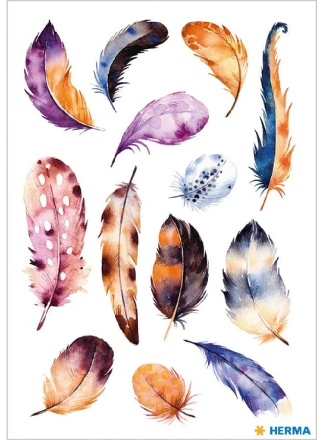 Herma Magic 3D Feather Stickers – Jeweled and Glittery; creative adhesive stickers for art projects, notebooks, and gifts (Model 15146); one sheet containing 13 colorful stickers. - Image 3