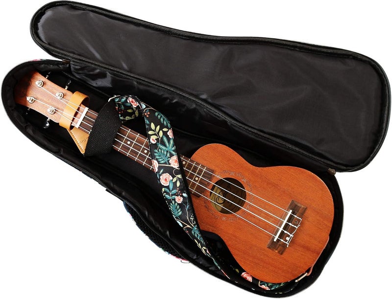 MUSIC FIRST Dark Night Garden Floral Soprano Ukulele Case - Canvas Soft Bag for 21" Ukulele - Image 2