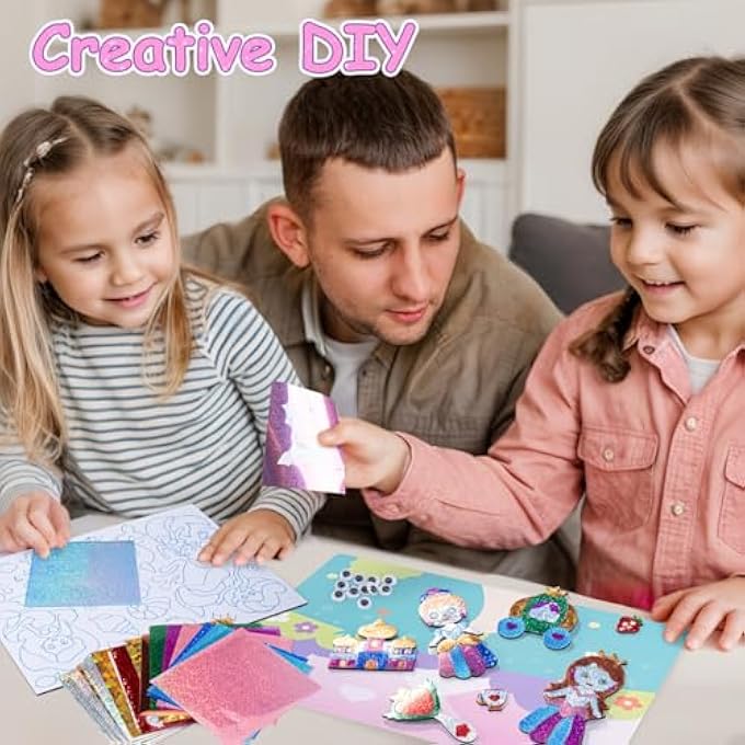 CAPSTRO FOIL ART 3D STICKER CRAFT KIT  PRINCESS THEME | 6 ROYAL PICTURE CANVASES WITH 100+ FOAM STICKERS & 60+ COLORFUL FOIL SHEETS | DIY GLITTER FOIL PAPER CRAFT SET FOR KIDS AGE 4+ | GIFT FOR GIRLS - Image 5