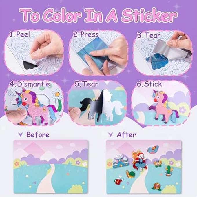 CAPSTRO FOIL ART 3D STICKER CRAFT KIT  PRINCESS THEME | 6 ROYAL PICTURE CANVASES WITH 100+ FOAM STICKERS & 60+ COLORFUL FOIL SHEETS | DIY GLITTER FOIL PAPER CRAFT SET FOR KIDS AGE 4+ | GIFT FOR GIRLS - Image 4