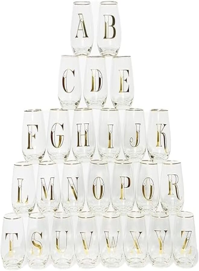 Matalan X Alphabet Print Glass, 12.5 cm Height x 7 cm Diameter Size, Clear/Gold