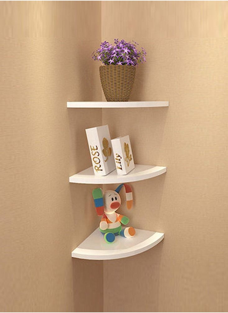 MARGOUN - Floating Corner Wall Shelf 3Pcs Triangle Bookshelf Home Decor 3 Tier Display Organizer 25cm White - Image 1
