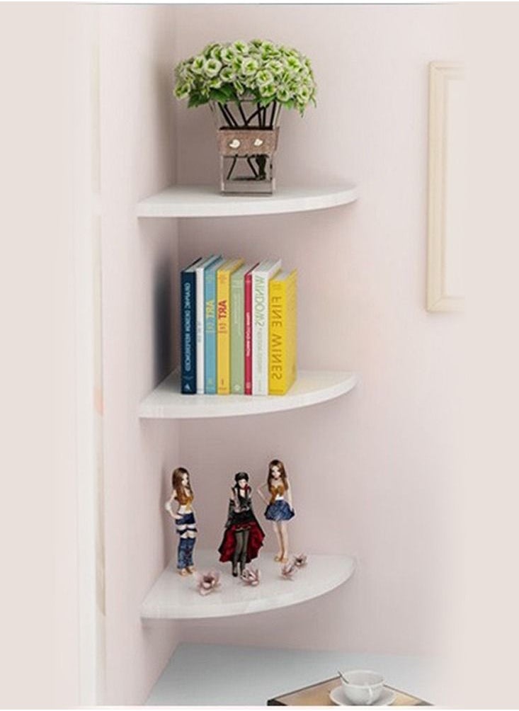 MARGOUN - Floating Corner Wall Shelf 3Pcs Triangle Bookshelf Home Decor 3 Tier Display Organizer 25cm White - Image 1