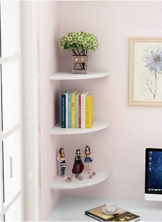 MARGOUN - Floating Corner Wall Shelf 3Pcs Triangle Bookshelf Home Decor 3 Tier Display Organizer 25cm White - Image 1