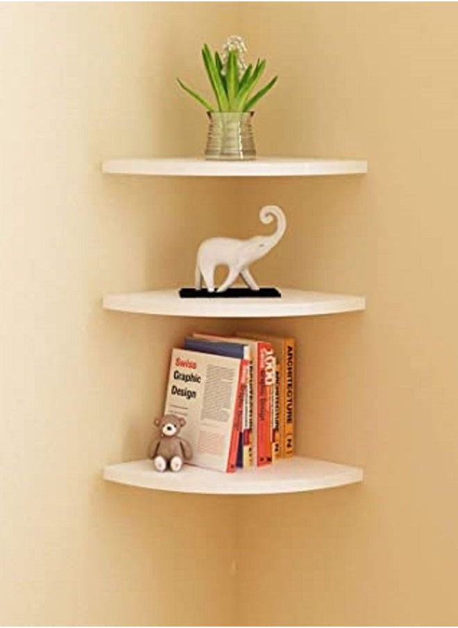 MARGOUN - Floating Corner Wall Shelf 3Pcs Triangle Bookshelf Home Decor 3 Tier Display Organizer 25cm White - Image 1