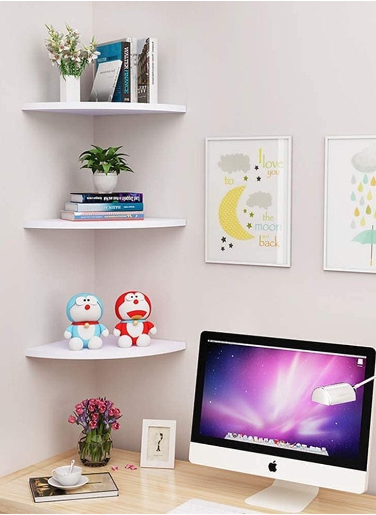 MARGOUN - Floating Corner Wall Shelf 3Pcs Triangle Bookshelf Home Decor 3 Tier Display Organizer 25cm White - Image 1