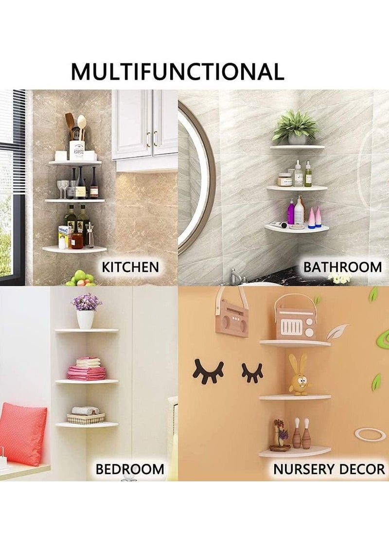 MARGOUN - Floating Corner Wall Shelf 3Pcs Triangle Bookshelf Home Decor 3 Tier Display Organizer 25cm White - Image 1