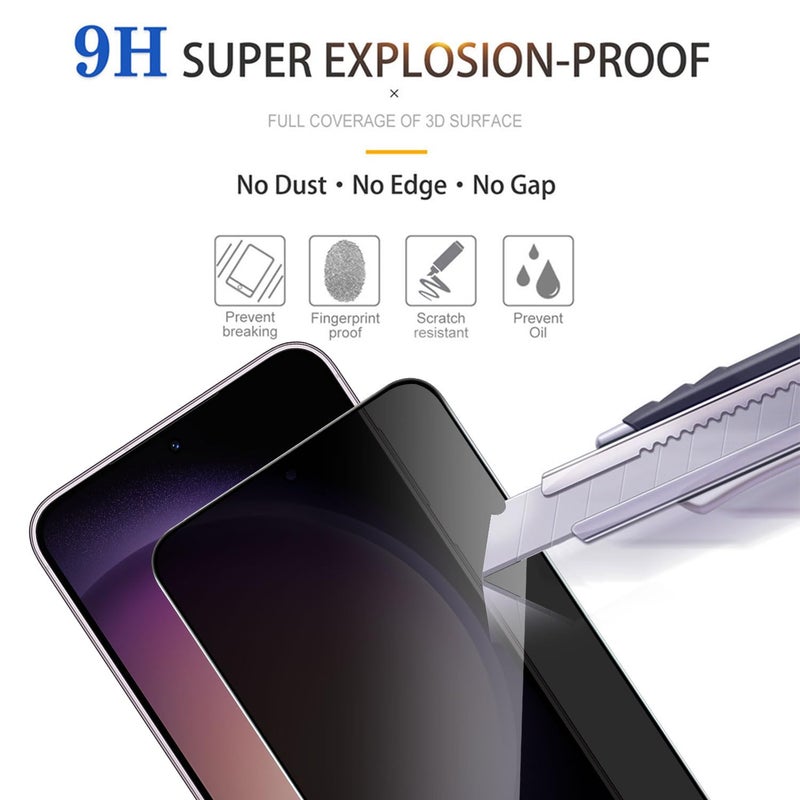Lokyoo 2 Pack Privacy Screen Protector for Samsung Galaxy S23 [Anti-Spy Tempered Glass] [Fingerprint Unlock Support], Anti-Scratch, Bubble-Free, Easy Install 9H Protective Glass for Galaxy S23 - Image 4